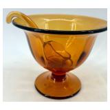 Vintage Amber Glassware Set - Pedestal Mayo Bowl with Glass Spoon, Divided Dish and Dish with Handles