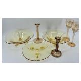 Vintage Gold, Amber and Yellow Glassware Set including Cake Plate