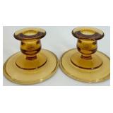 Fostoria Amber Glass Candlestick Holders & Compote Bowls - Vintage Decor