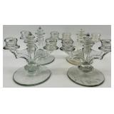 Vintage Tiffin Glass Webwing Candelabras - Clear Pressed Glass Pattern