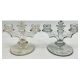 Vintage Tiffin Glass Webwing Candelabras - Clear Pressed Glass Pattern