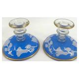 Vintage Crystal Candlestick Holders - 6 pairs including Painted Blue with Bird Motif