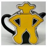 Dept 56 Longhorn Teapots & Cups & Saucers Set - Black w/ Red & Yellow Logos