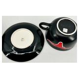 Dept 56 Longhorn Teapots & Cups & Saucers Set - Black w/ Red & Yellow Logos