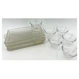 Vintage Hazel Atlas Orchard Crystal Party Snack Trays & Cups - 4 Trays, 6 Cups