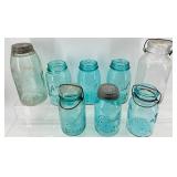 Ball Mason Jars Aqua Blue Glass - Lot of 8 - Vintage Canning Jars