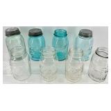 Vintage Ball Mason Jars Assortment - Blue & Clear Glass with Embossed Logos