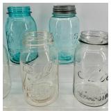 Vintage Ball Mason Jars Assortment - Blue & Clear Glass with Embossed Logos