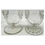 Vintage Crystal Glass Candle Holders - 7 Pairs of Clear, Assorted Styles