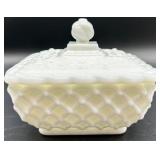 Vintage Milk Glass including Daisy Pattern - Lidded Box, Candlestick, Compotes & Dishes