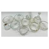 Vintage Fostoria Glass Crystal Diamond-Cut Decanter & Bowls Set