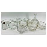 Vintage Fostoria Glass Crystal Diamond-Cut Decanter & Bowls Set
