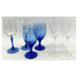 Vintage Blue Stem Goblets & Clear Champagne Flutes - 8-Piece Glassware Set