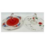 Vintage Indiana Glass Floral Pattern Dessert Plates with Handle