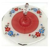 Vintage Indiana Glass Floral Pattern Dessert Plates with Handle