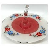 Vintage Indiana Glass Floral Pattern Dessert Plates with Handle