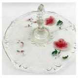 Vintage Indiana Glass Floral Pattern Dessert Plates with Handle