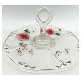 Vintage Indiana Glass Floral Pattern Dessert Plates with Handle