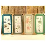 Wall Decor - Glass, Wood Framed Flower Art Hanging Decor  (set of 4)