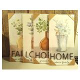 4 Set of Wall Decor - Vertical White Wood Signs