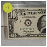 1963 A $10 Federal Reserve Note UNC