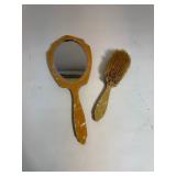 Celluloid Vanity Set Brush and Handheld Mirror