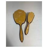 Celluloid Vanity Set Brush and Handheld Mirror