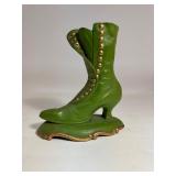 Atlantic Mold Green Glazed Gold Ceramic Victorian Boot Vase Planter