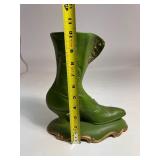 Atlantic Mold Green Glazed Gold Ceramic Victorian Boot Vase Planter