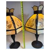 Lot of (2) Slag Glass Shade Table Lamps