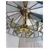 Mid Century Iridescent Stained Glass 5 Light Pendant Chandelier