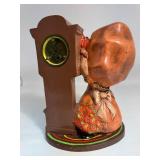 Large Vintage Holly Hobbie Style Figurine Clock Girl with Bonnet Cat and Grandfather Clock Made In Germany