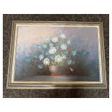 Robert Cox Blue And White Flowers Oil On Canvas