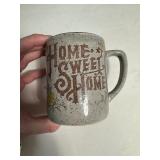 1970s CERAMIC HOME SWEET HOME MUG Japan Vintage Cabin Rustic Grey Brown