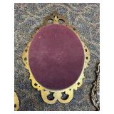 Oval Convex Dome Glass Pictures Ornate Brass Frame Farmer/Wife Praying