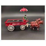 Coca-Cola CAST IRON Horse-Drawn Wagon With Driver & Umbrella