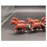 Vintage Cast Iron Red Horses Team with Wagon Toy Set (Lot of 6)