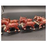 Vintage Cast Iron Red Horses Team with Wagon Toy Set (Lot of 6)