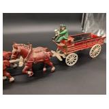 Vintage Cast Iron Red Horses Team with Wagon Toy Set (Lot of 6)