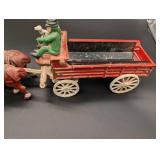 Vintage Cast Iron Red Horses Team with Wagon Toy Set (Lot of 6)