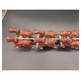 Vintage Cast Iron Red Horses Team with Wagon Toy Set (Lot of 6)
