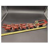 Vintage Cast Iron Red Horses Team with Wagon Toy Set (Lot of 6)