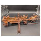 Antique Cast Iron Horse-Drawn Fire Wagon with Ladder and 2 Horses