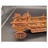 Antique Cast Iron Horse-Drawn Fire Wagon with Ladder and 2 Horses