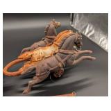 Antique Cast Iron Horse-Drawn Fire Wagon with Ladder and 2 Horses