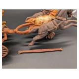Antique Cast Iron Horse-Drawn Fire Wagon with Ladder and 2 Horses