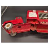 Vintage Red Tin Circus Truck with Cage Trailer - 3 Compartments, Gold Trim, Collectible