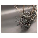 Vintage Wire Airship Sculpture - Steampunk Metal Art with Propellers & Wheels