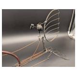 Vintage Wire Airship Sculpture - Steampunk Metal Art with Propellers & Wheels