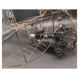 Vintage Wire Airship Sculpture - Steampunk Metal Art with Propellers & Wheels